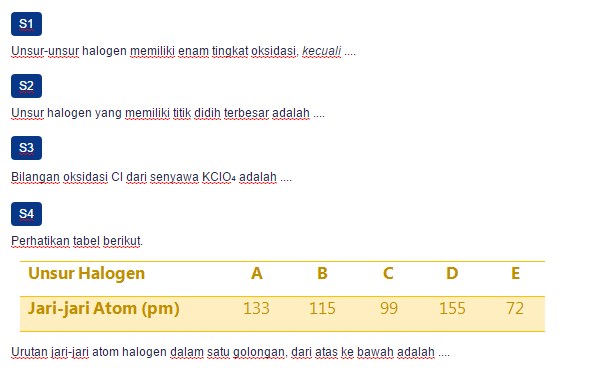Contoh Soal Sifat Sifat Halogen