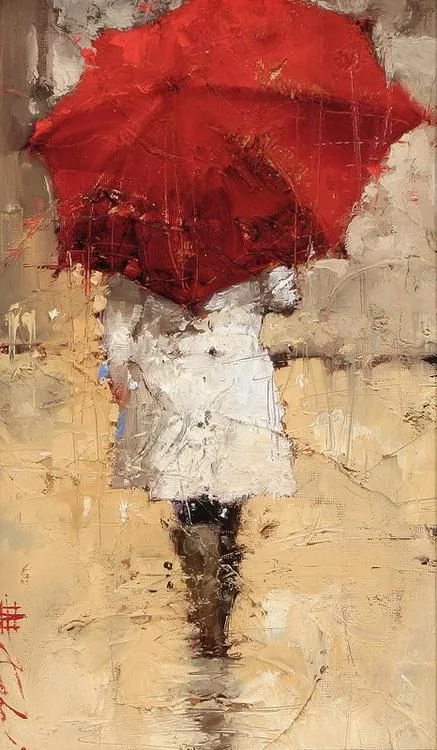 Andre Kohn 1972 | Russian-born Figurative Impressionist painter | White umbrellas