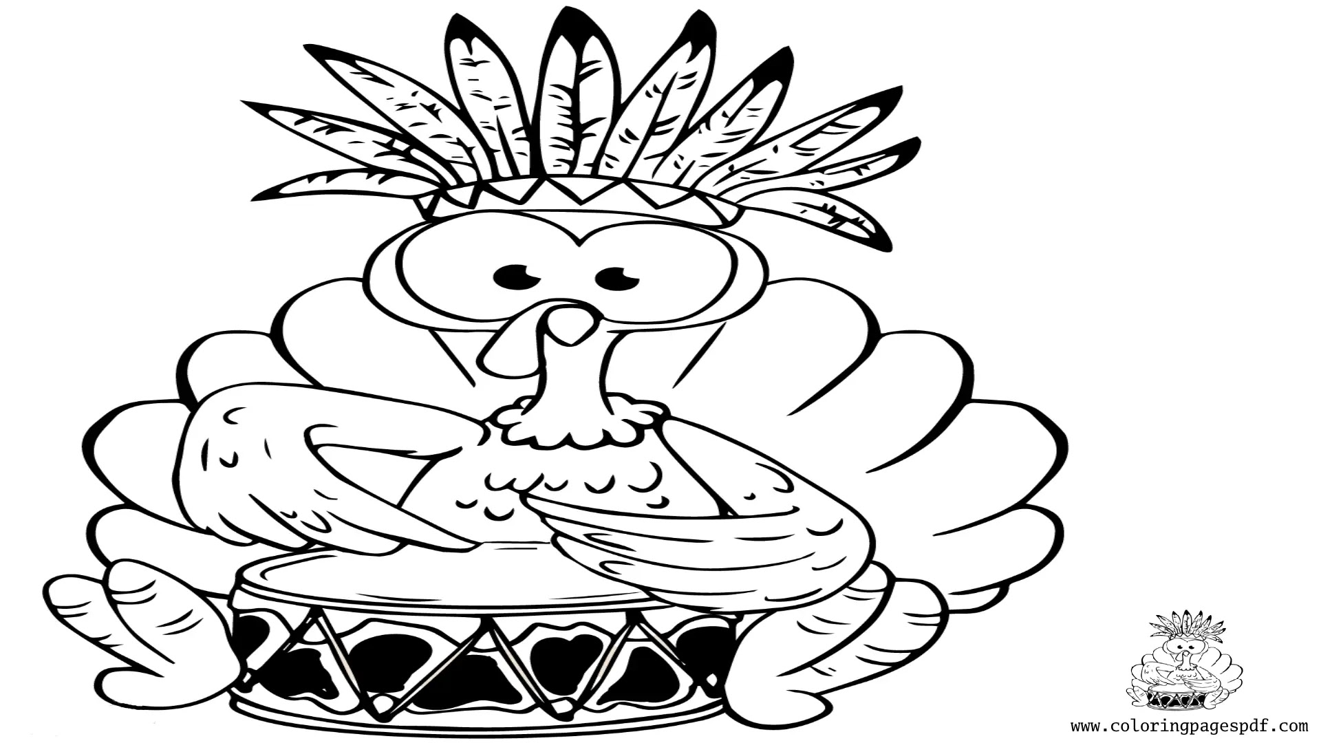 Coloring Page Of A Turkey Playing With A Drum