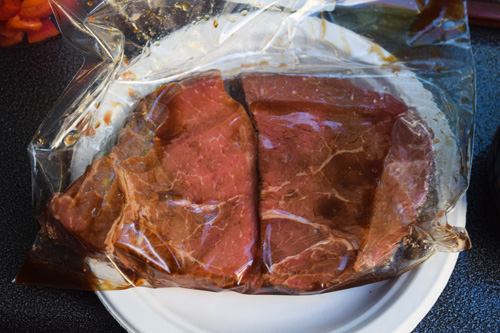 Sirloin steak marinated in ponzu sauce and oil.