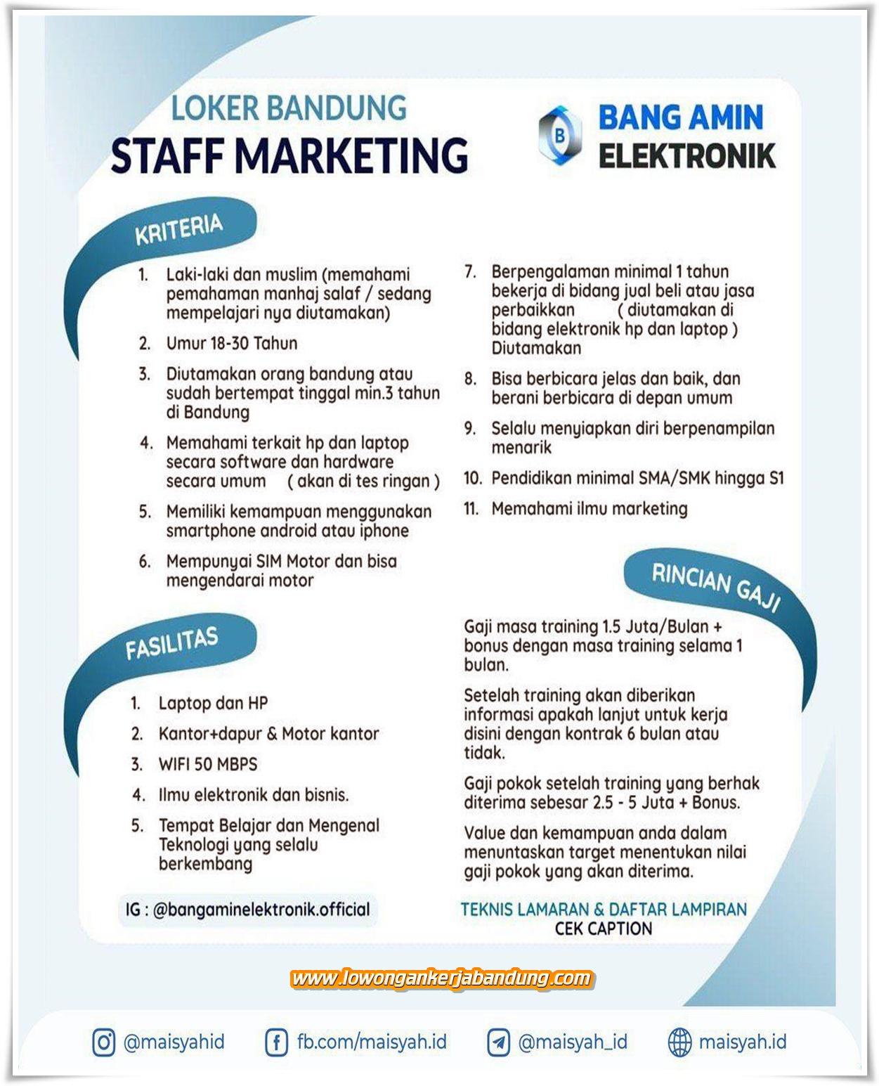 Lowongan Kerja Bandung Marketing Bang Amin Elektronik - Loker Bandung