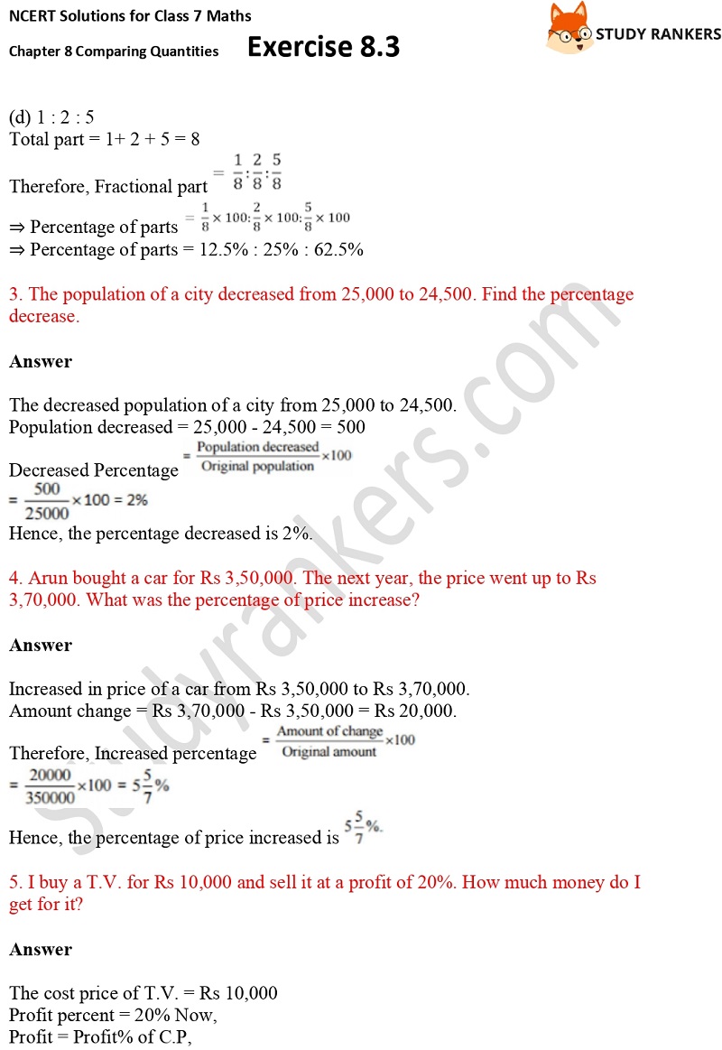 NCERT Solutions for Class 7 Maths Ch 8 Comparing Quantities Exercise 8.3 3