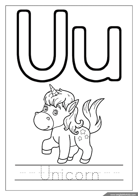 Printable English alphabet coloring page - letter u coloring