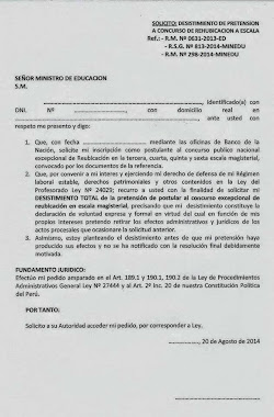 MODELO DE SOLICITUD DE DESISTIMIENTO DEL SEUDO ASCENSO DE ESCALAS DE LA LEY 29944