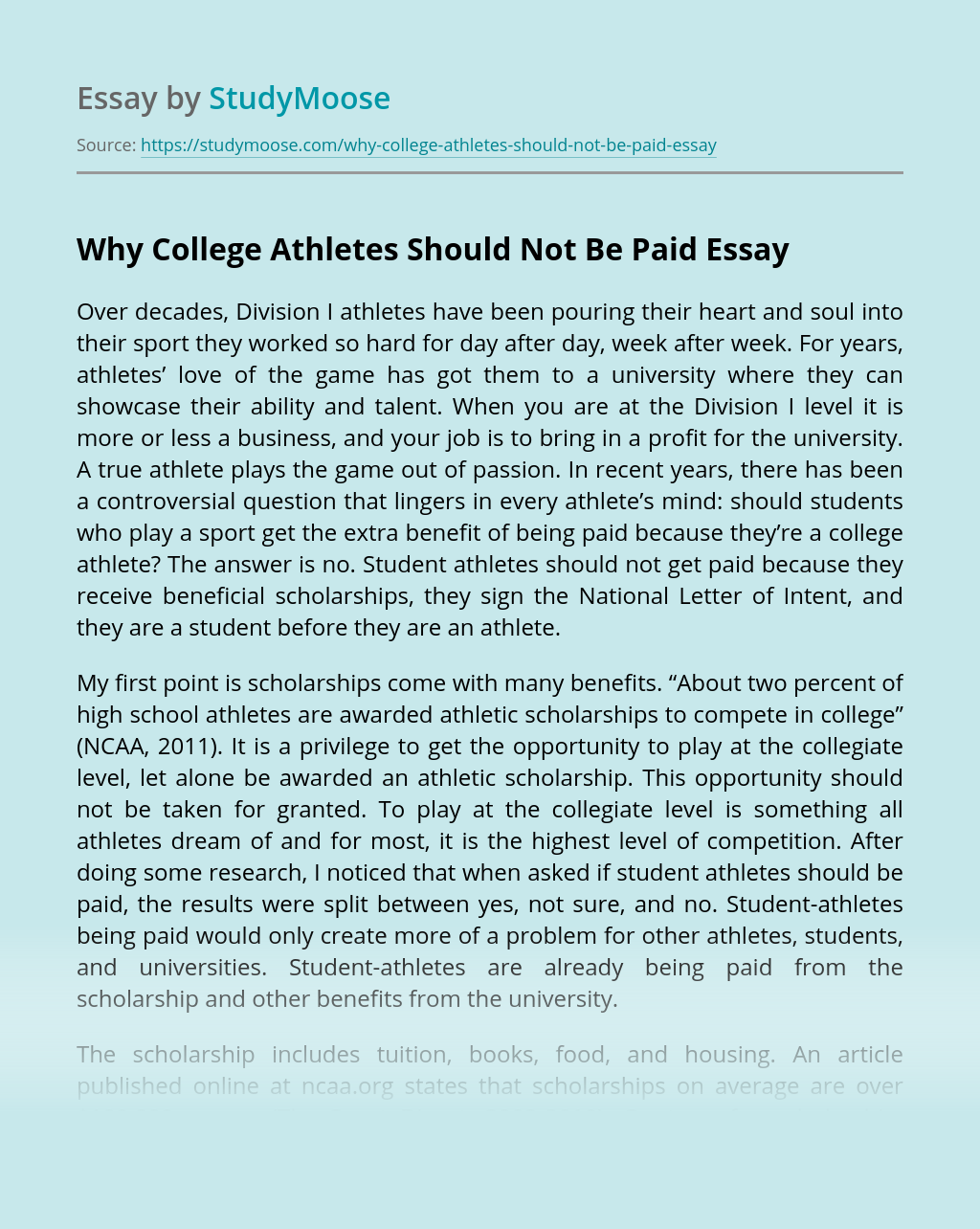 thesis statement about paying college athletes