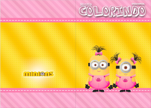 Minions Chicas: Imprimibles Gratis para Fiestas. Carátula de libro para colorear de Minions Chicas.