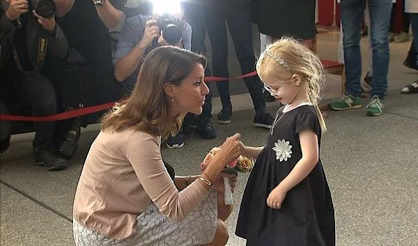 Princess Marie of Denmark arrived at Odense for a one day visit Princess Marie wore Lace dress