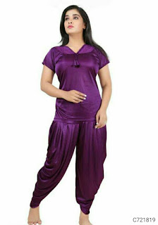 Women's Satin Solid Dhoti Night Suit