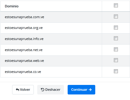 Seleccionar dominio Seleccionar dominio y extensión