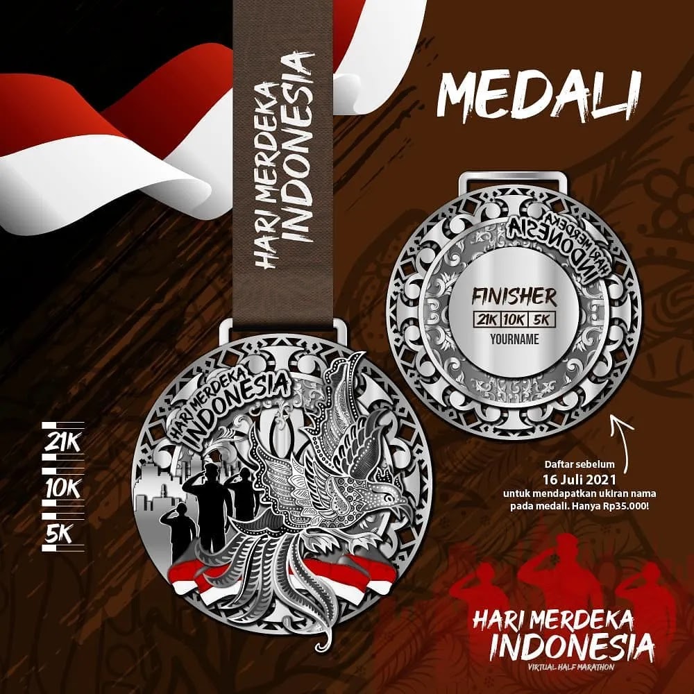Medali 🔍 Hari Merdeka Indonesia Virtual Half Marathon • 2021 Medali 🏅 Hari Merdeka Indonesia Virtual Half Marathon • 2021