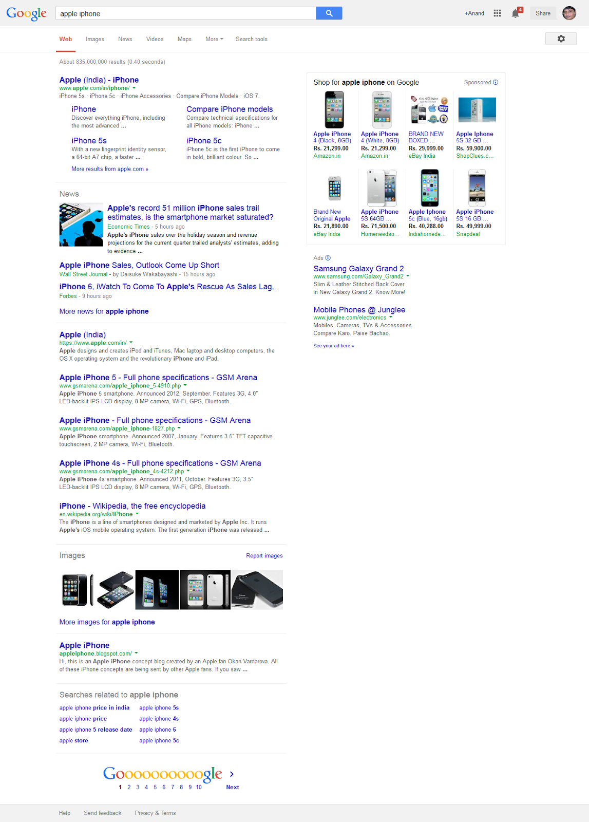 Google Search Result Page with Google Shopping Products