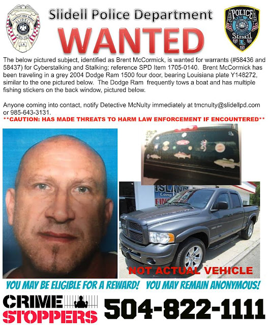 Mt. Hermon  TV Man Wanted by Slidell PD for Cyberstalking