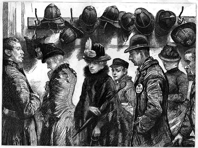 "Ночная смена' арестантов отправляется в суд "The Graphic", 1887