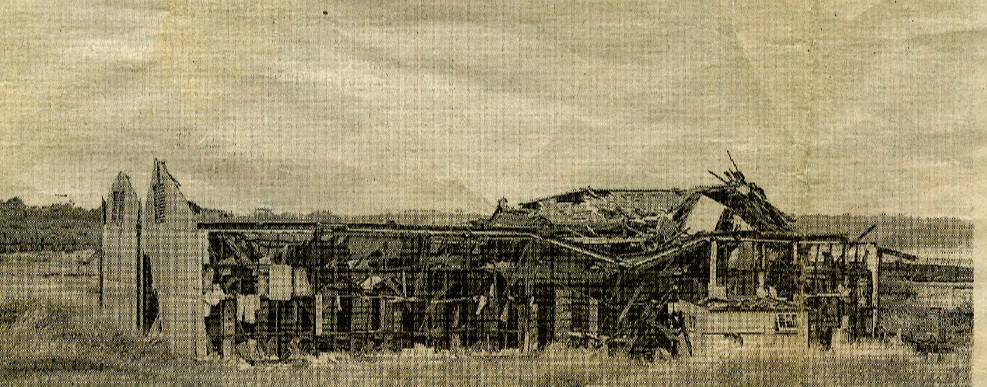 Shattered shed after 1950 Bedenham Explosion