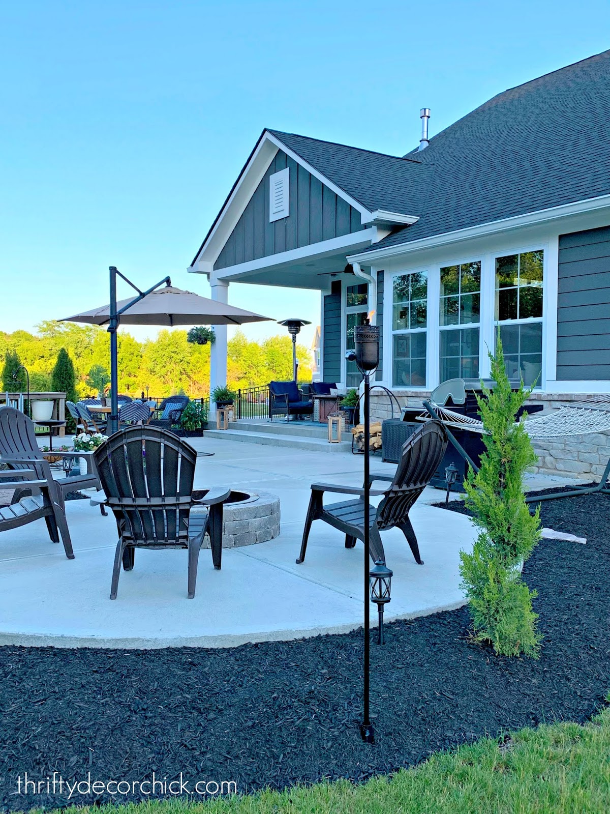 Round fire pit area on patio