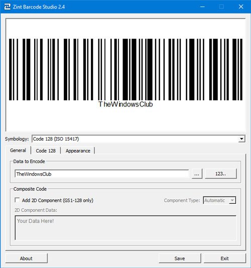 Zint Barcode Studio는 Windows용 무료 바코드 및 QR 코드 생성기입니다.