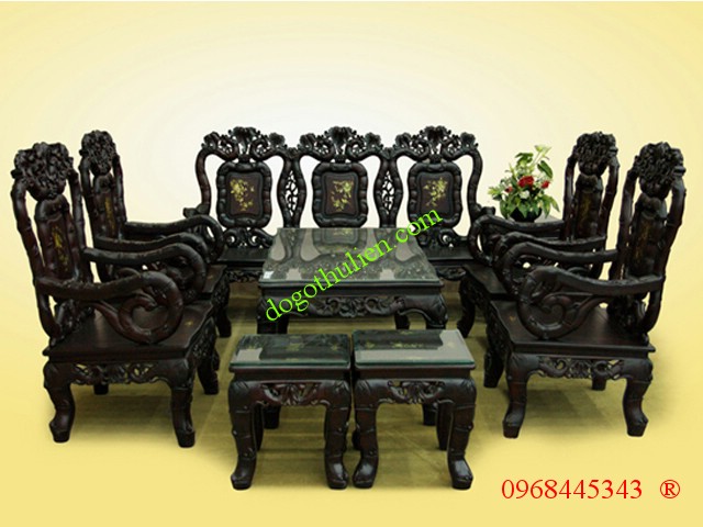 Bộ bàn ghế trắc 8 món - Đồ gỗ mỹ nghệ Đồng Kỵ Thu Liên