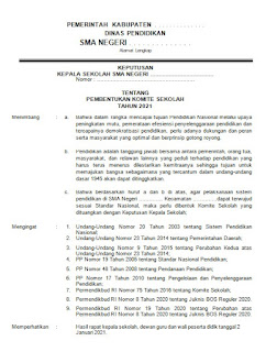 Download SK Komite Sekolah PAUD/TK/SD/SMP/SMA/SMK Format Pdf/Word