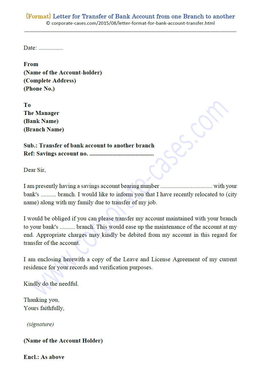 Letter Format Bank Account Transfer From One Branch To Another