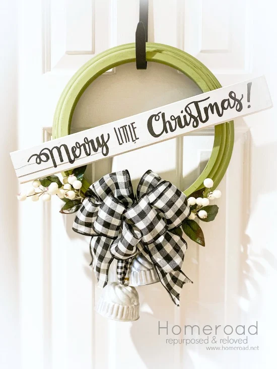 DIY Repurposed Clock Buffalo Plaid Wreath for Christmas