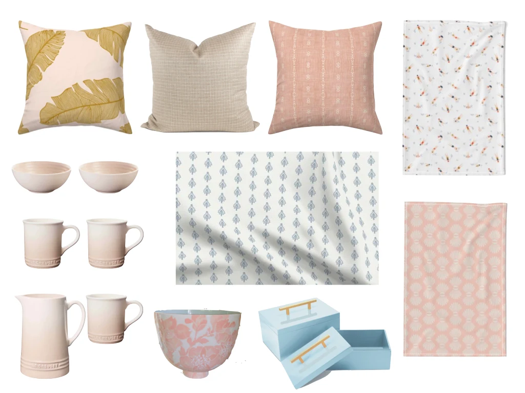 spoonflower home decor, spoonflower pillow, le creuset meringue, jill rosenwald pripet, couture lamp alamont