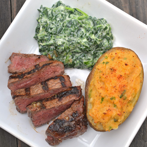 CAB Manhattan Filet with Creamed Spinach and Twice Baked Potatoes