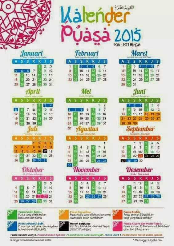 Jadual puasa sunat & wajib bagi tahun 2015