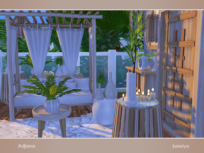 Adjana Аджана гостиная для The Sims 4 Набор мебели для ваших гостиных. Включает в себя 13 объектов, имеет 2 цветовые палитры. Предметы в наборе: - двойной диван, - кресло, - тусбочка, - два журнальных столика, -- вешалка, - два комода, - стол в прихожей, - два вида подушек, - подвесной декор, - коврик Автор: soloriya