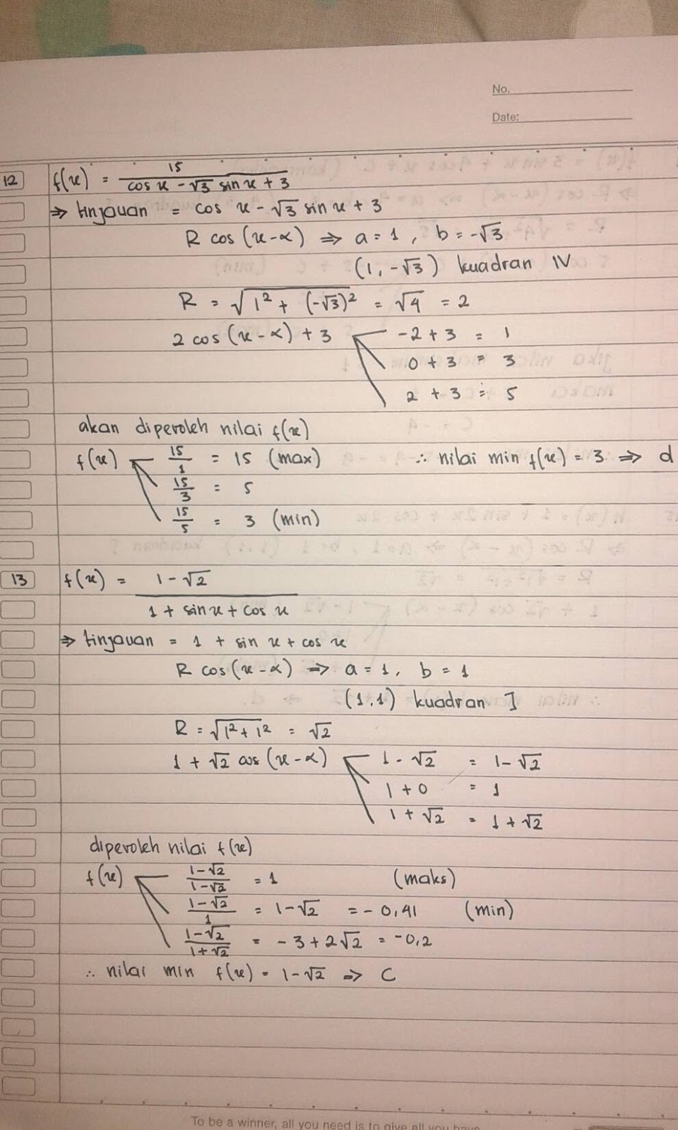 Jawaban LKS 8 Trigonometri Analitika Matematika Peminatan