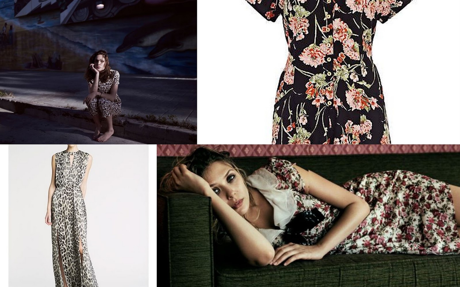 Elizabeth Olsen, floarl playsuit, Saint Laurent dress, L'agence dress