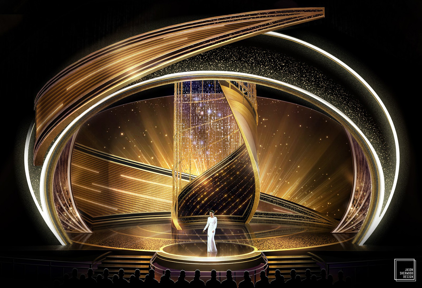 First Look at David Korins’ 2022 immersive Oscars set design The Gold