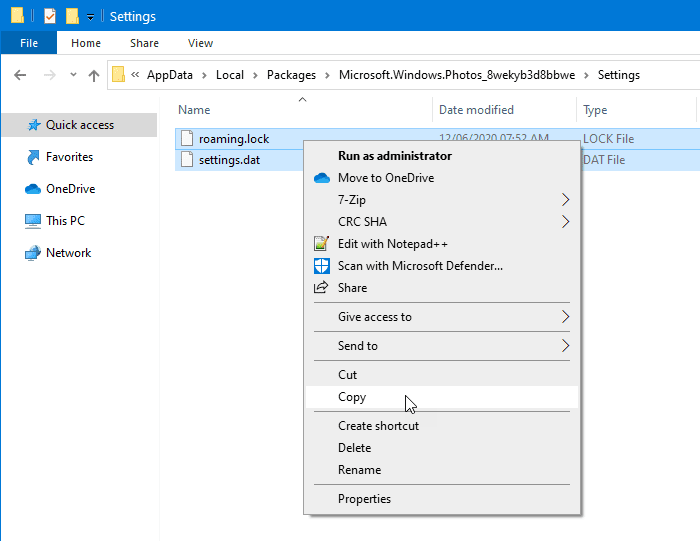 Cómo hacer una copia de seguridad y restaurar la configuración de la aplicación Fotos en Windows 10