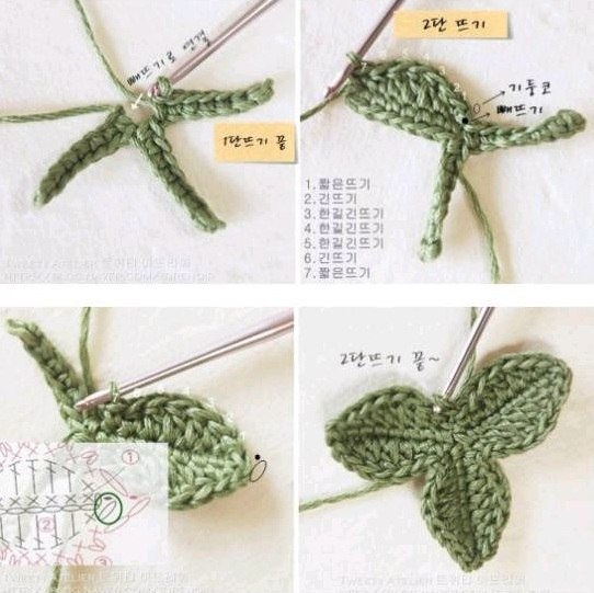 Вязаный листик крючком