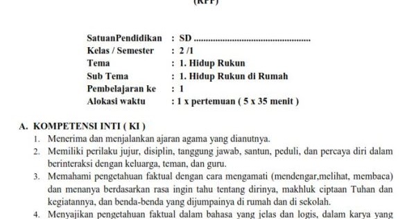 Rpp Kurikulum 2013 Kelas 2 Sd Tema 1 Subtema 1 Sekolahdasar Net