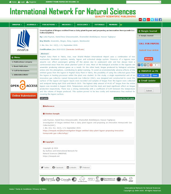 Investigation of biogas emitted from a dairy plant lagoon and proposing an innovative Honeycomb Gas Collector(HGC)