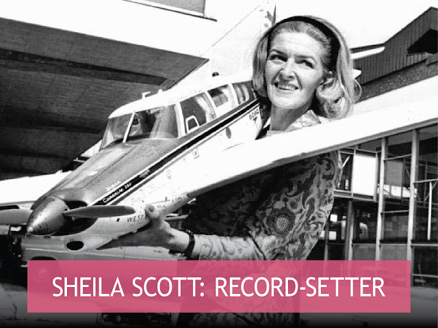 Self-Rescuing Princess Society: Sheila Scott - Record-Setter image of Sheila Scott holding a scale model of her airplane