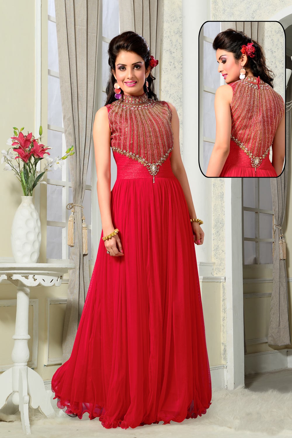 FUCHSIA PINK DESIGNER PARTY WEAR GOWN