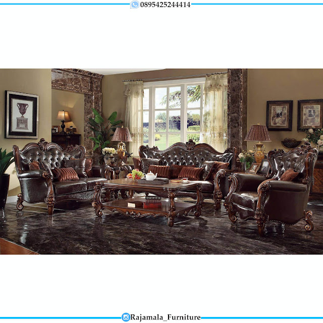 Sofa Tamu Mewah Jati Natural Classic Luxury Furniture Jepara RM-0513