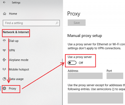 Handmatige proxy-configuratie uitschakelen