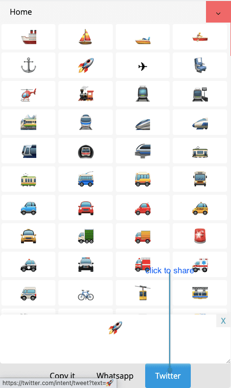 How to Share 🚜 Transport Symbols On Twitter?