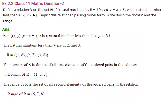 NCERT Maths Solutions Class 11th Chapter 2 Relations and Functions