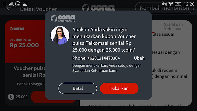 pulsa gratis dari aplikasi OONA TV