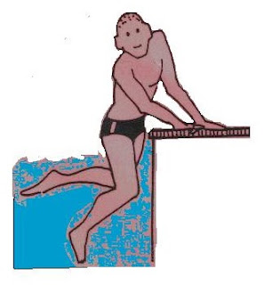 Image of a man doing a safe water entry by lifting himself into the water after laying on his front