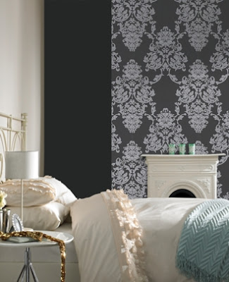 Interior Bedroom decorating with damask wallpaper designs