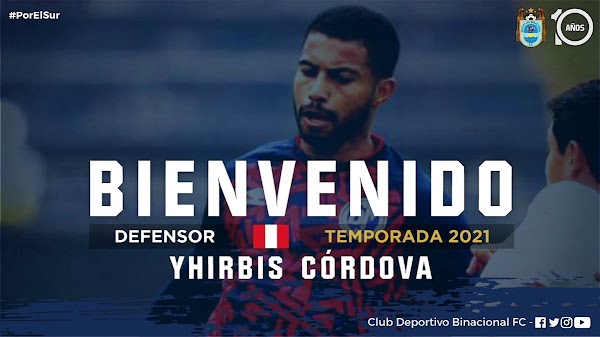 Oficial: Binacional, firma Yhirbis Córdova