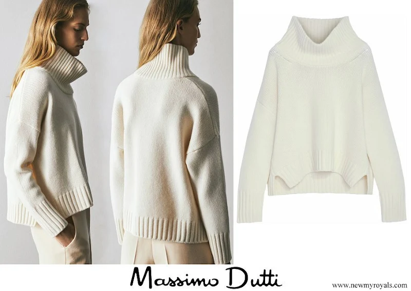 Queen Maxima wore Massimo Dutti Limited Edition Wool Cashmere Scoop Neck Sweater