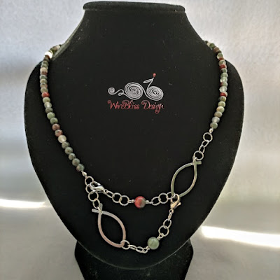 Face mask chain with Bloodstone and Wire Fish / Ichthus on mask