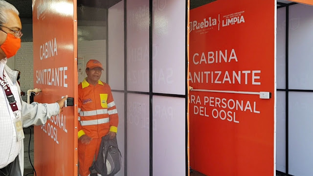 OOSL coloca cabinas de sanitización como medida de prevención para sus trabajadores