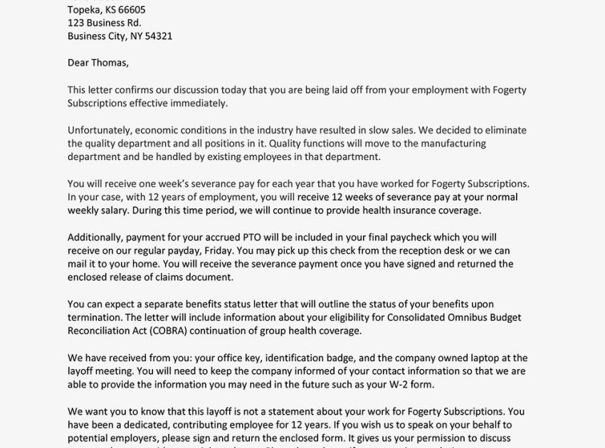 Layoff Letter Template Resume Letter