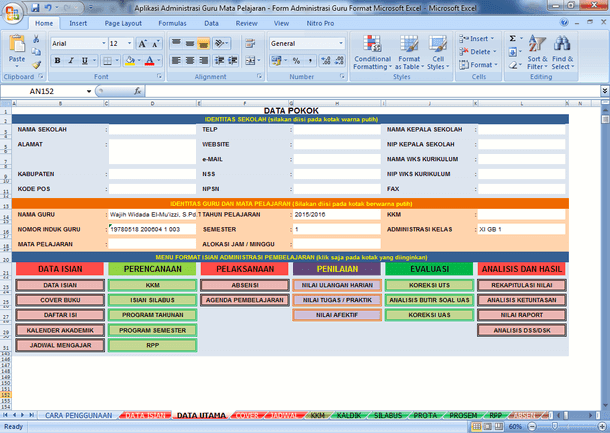 Aplikasi Administrasi Guru Mata Pelajaran Format Microsoft Excel Aplikasi Administrasi Guru Mata Pelajaran Format Microsoft Excel